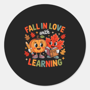 Retro Fall In Love With Learning Autumn Pumpkin Te Classic Round Sticker