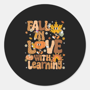 Retro Fall In Love With Learning Autumn Pumpkin Te Classic Round Sticker