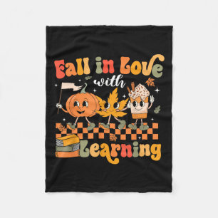 Retro Fall In Love With Learning Autumn Pumpkin Te Fleece Blanket