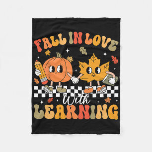 Retro Fall In Love With Learning Autumn Pumpkin Te Fleece Blanket