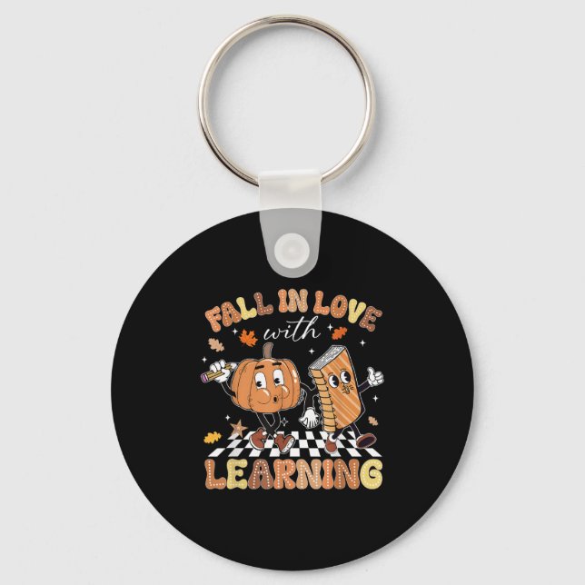Retro Fall In Love With Learning Autumn Pumpkin Te Key Ring (Front)