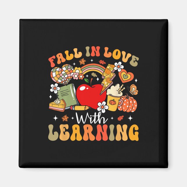 Retro Fall In Love With Learning Autumn Pumpkin Te Magnet (Front)