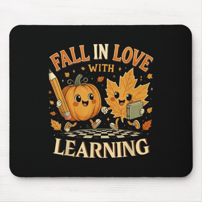 Retro Fall In Love With Learning Autumn Pumpkin Te Mouse Pad (Front)