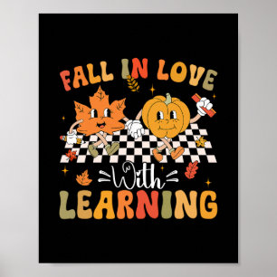 Retro Fall In Love With Learning Autumn Pumpkin Te Poster