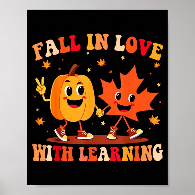 Retro Fall In Love With Learning Autumn Pumpkin Te Poster (Front)