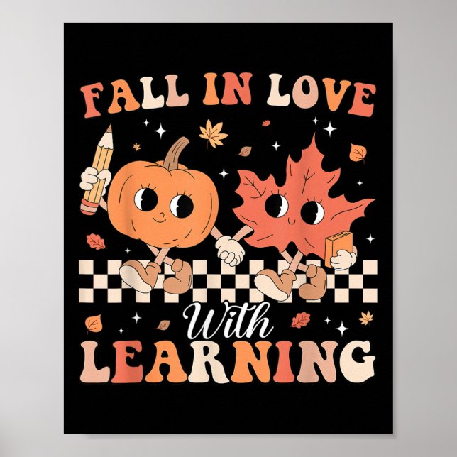 Retro Fall In Love With Learning Autumn Pumpkin Te Poster (Front)