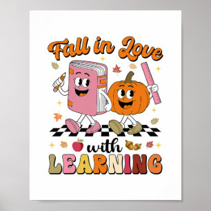 Retro Fall In Love With Learning Autumn Pumpkin Te Poster