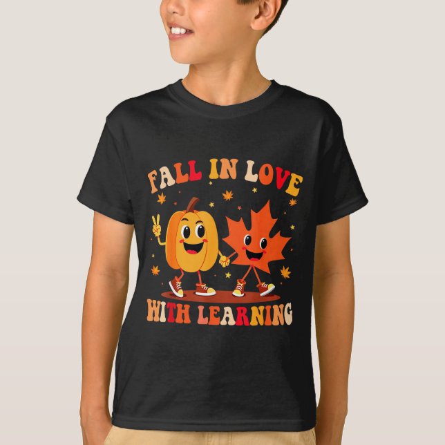 Retro Fall In Love With Learning Autumn Pumpkin Te T-Shirt (Front)