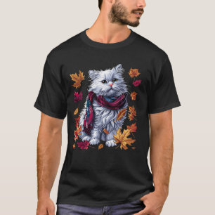 Retro Fall Leaves Persian Cat Autumn Season Thanks T-Shirt