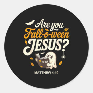 Retro Fall Religious Bible Matthew Are You Fall-o- Classic Round Sticker