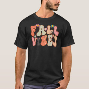Retro Fall Vibes Floral Black Cat Happy Fall Thank T-Shirt