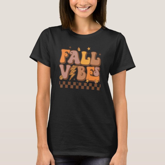 Retro Fall Vibes Leopard Lightning Bolt Autumn Tha T-Shirt (Front)