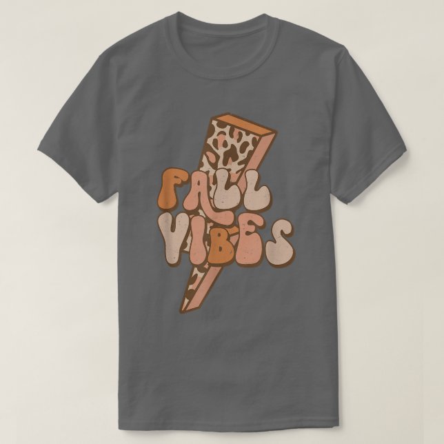 Retro Fall Vibes Leopard Lightning Bolt Happy Fall T-Shirt (Design Front)