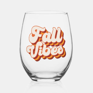 Retro Fall Vibes Stemless Wine Glass
