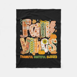Retro Fall Vibes Thankful Grateful Blessed Autumn Fleece Blanket