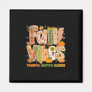 Retro Fall Vibes Thankful Grateful Blessed Autumn Magnet