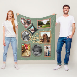 Retro Family 8 Photo Collage CUSTOM Fleece Blanket