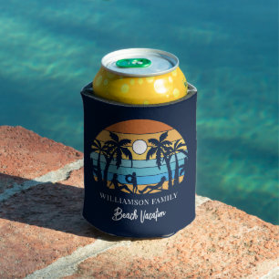 Retro Family Beach Vacation Can Cooler
