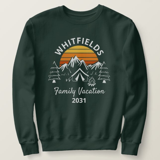 Retro Family Camping Vacation Custom Name Sweatshirt (Design Front)