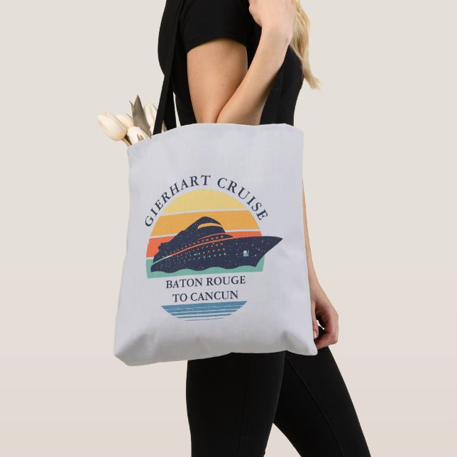 Retro Family Cruise Trip Custom Matching Vacation Tote Bag (Close Up)