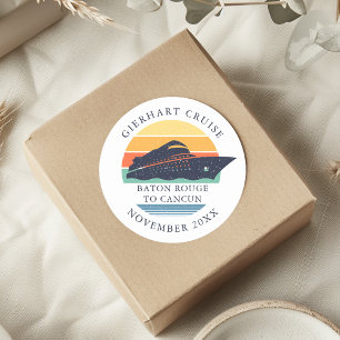 Retro Family Cruise Trip Personalised Classic Round Sticker