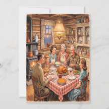 Retro Family Dinner Thanksgiving Card