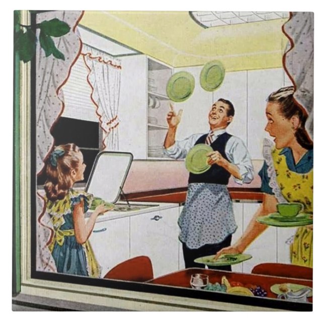 Retro Family kitchen decor Tile (Front)