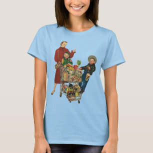 Retro Family, Mum and Kids, Cart Grocery Shopping T-Shirt