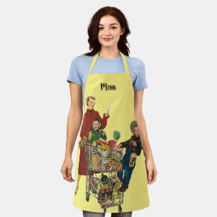Retro Family, Mum and Kids Grocery Shopping Cart Apron