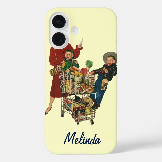 Retro Family, Mum and Kids Grocery Shopping Cart Case-Mate iPhone Case (Back)