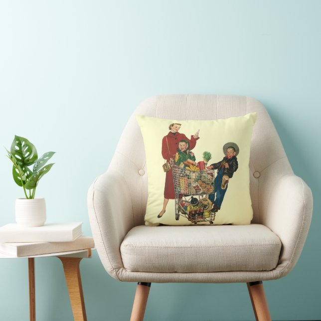Retro Family, Mum and Kids Grocery Shopping Cart Cushion (Chair)