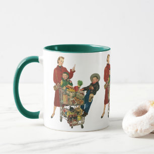 Retro Family, Mum and Kids Grocery Shopping Cart Mug