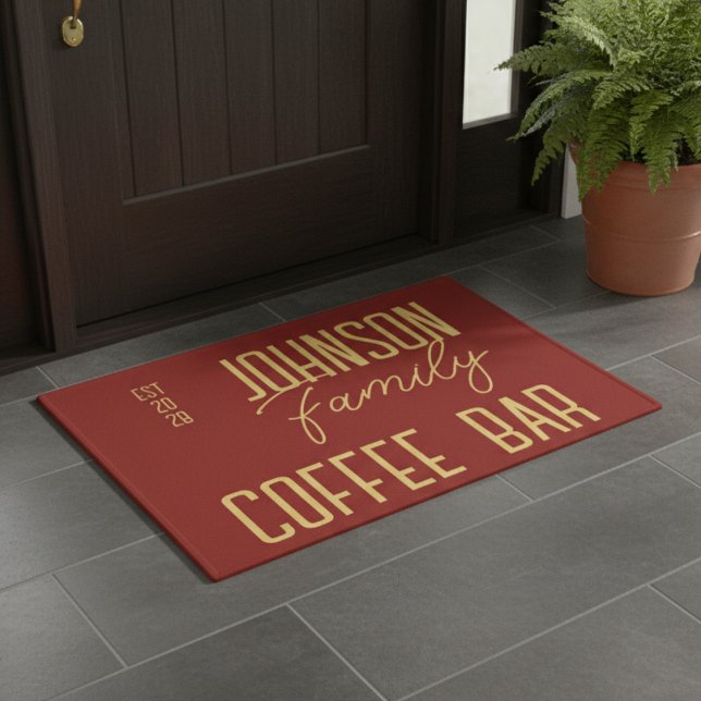 Retro Family Name Coffee Bar Doormat (Creator Uploaded)