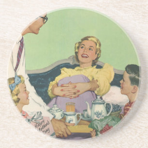 Retro Family Serves Mum Breakfast in Bed Coaster