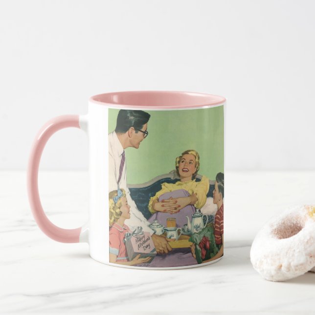 Retro Family Serves Mum Breakfast in Bed Mug (With Donut)