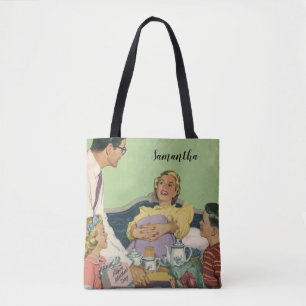 Retro Family Serves Mum Breakfast in Bed Tote Bag