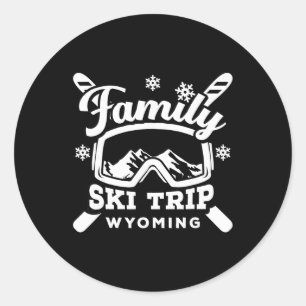 Retro Family Ski Trip Wyoming Vacation Group Snow Classic Round Sticker