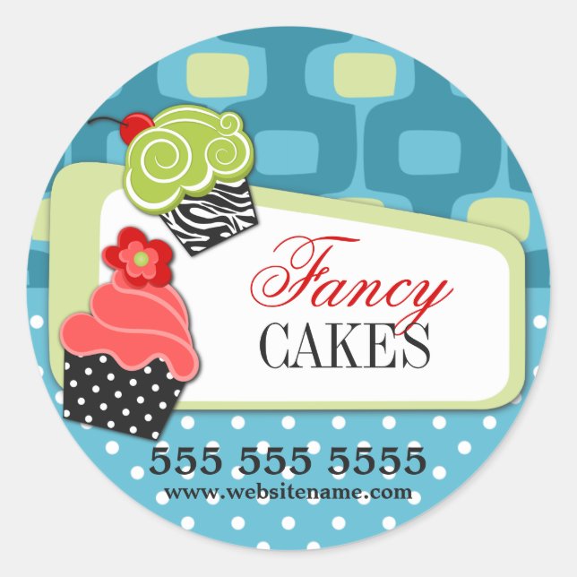 Retro Fancy Cupcake Bakery Classic Round Sticker (Front)