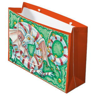 Retro Fantasy Christmas Dragon Large Gift Bag