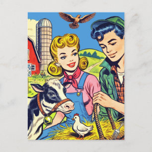 Retro Farm Comics Postcard