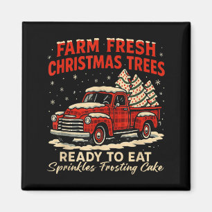 Retro Farm Fresh Debbie Christmas Cake Red Truck H Magnet