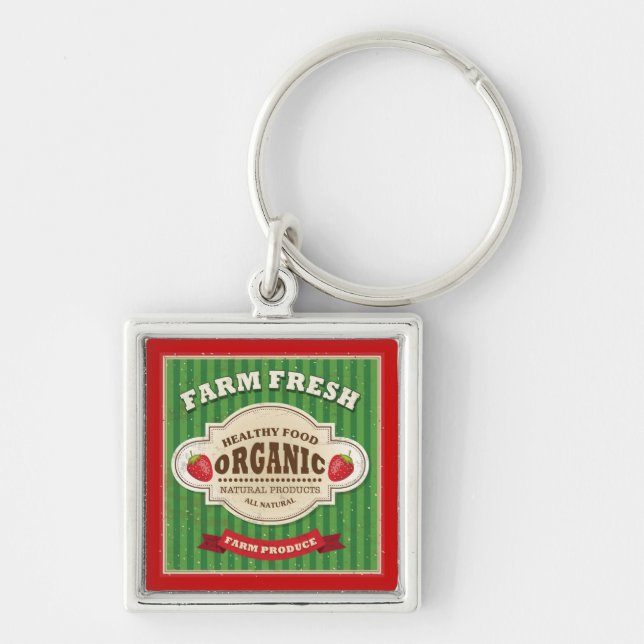 Retro Farm Fresh Poster Design Key Ring (Front)