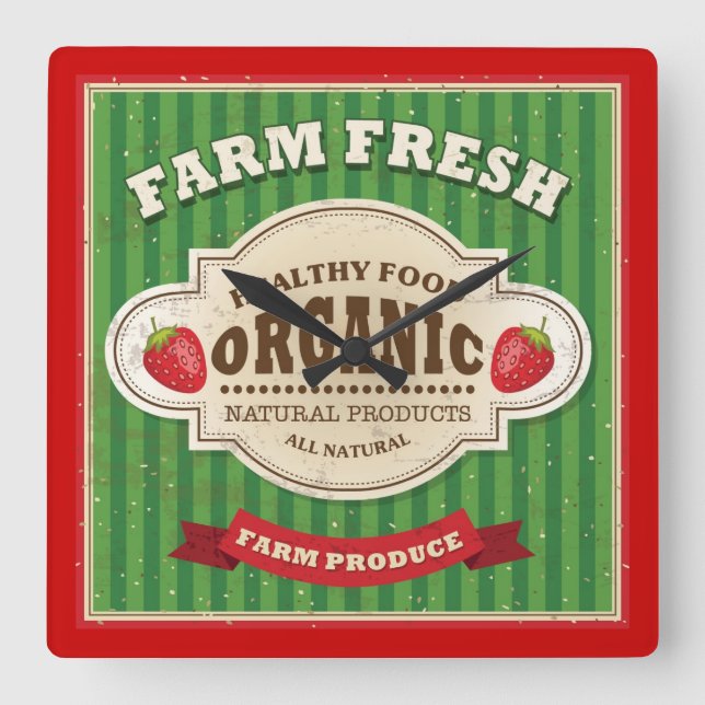 Retro Farm Fresh Poster Design Square Wall Clock (Front)