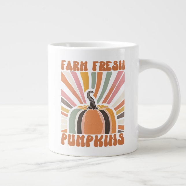 Retro Farm Fresh Pumpkins Large Coffee Mug (Right)