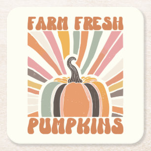 Retro Farm Fresh Pumpkins Square Paper Coaster