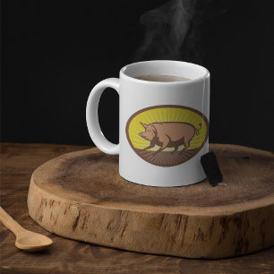 Retro Farm Pig with Sunburst Coffee Mug