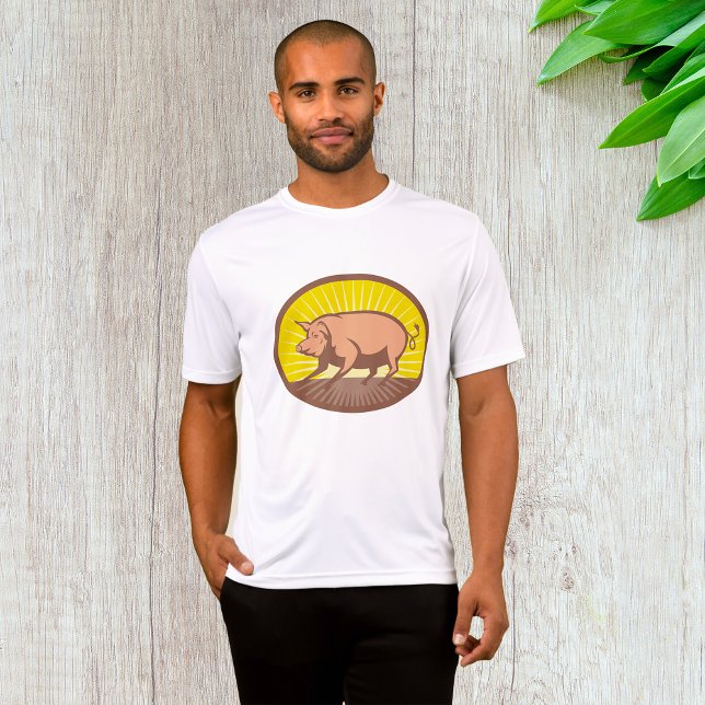 Retro Farm Pig with Sunburst  T-Shirt (Creator Uploaded)