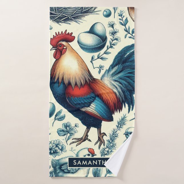 Retro Farm Rooster Pattern Bath Towel (Bath Towel)