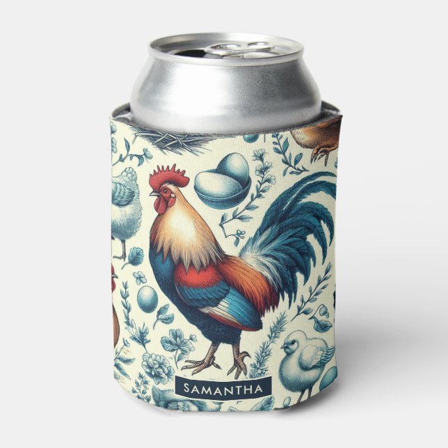 Retro Farm Rooster Pattern Can Cooler (Can Front)