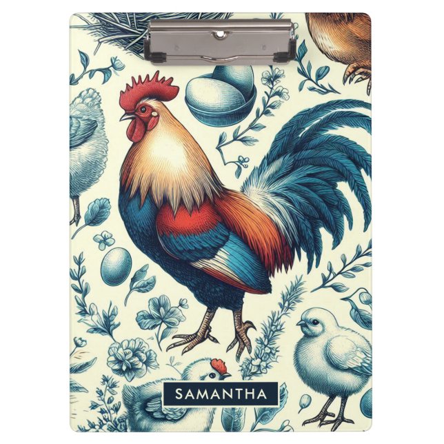 Retro Farm Rooster Pattern Clipboard (Front)